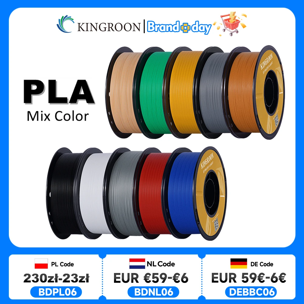 KINGROON PLA Filament 1.75mm 5/10KG PLA Plastic For 3D Printer, Standard 1kg/roll 3D Printing Filaments Mix Color Local Shipping